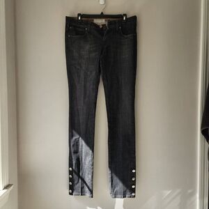 Stella McCartney Mid Rise Straight Leg Jeans (31) Black, Silver Button Detail